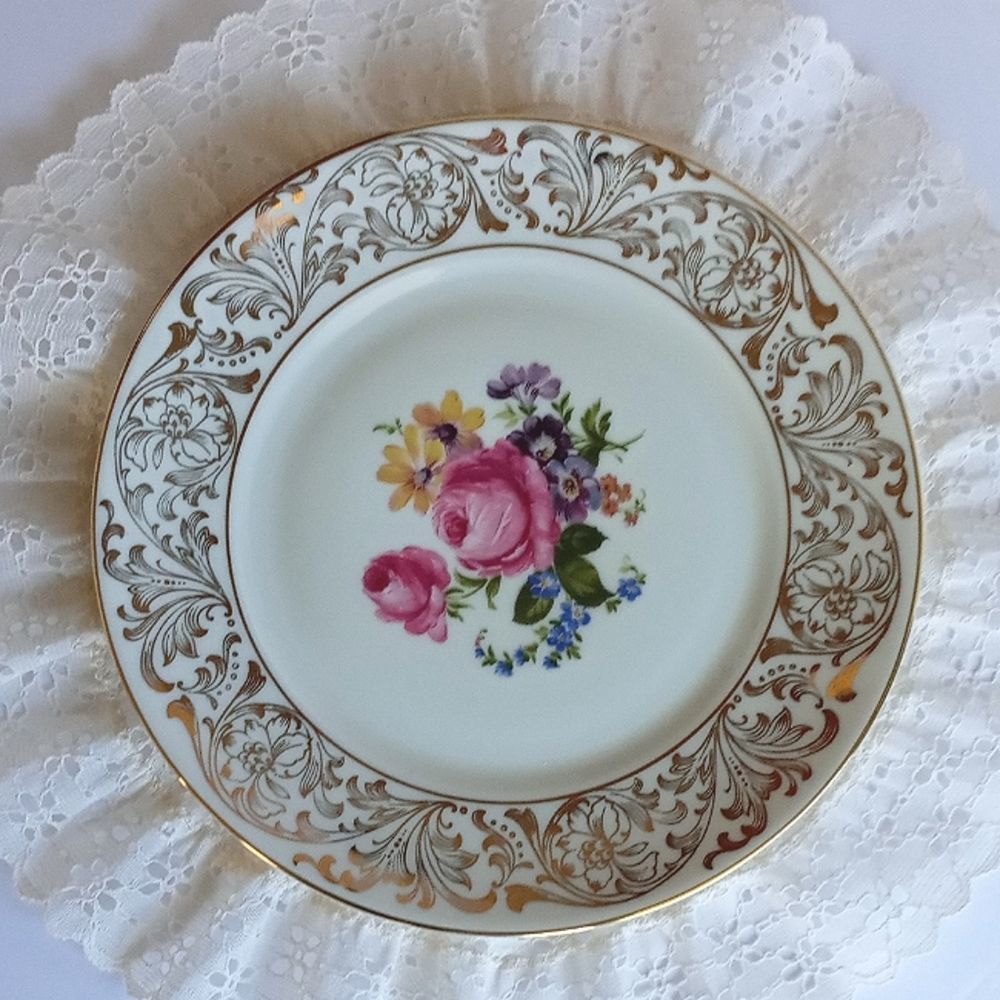 Vintage Alka Bavaria Germany China Salad Plate with Floral Design and Go…
